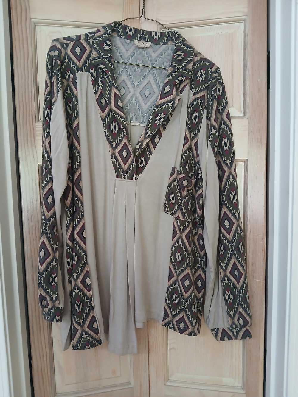 POL Beige Tunic with Aztec Print Accents